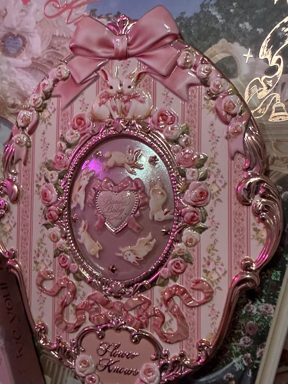 Flower Knows Bunny Pink Decorative Hand Mirror
